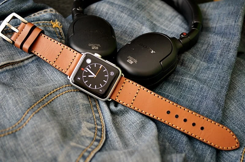 AWBF09-D60 GOLD handgefertigt Vintage Leder Uhrenarmband incl. Lugs Adapter für Apple Watch 1 und 2 (oder Apple Watch Sport) 42mm oder 38mm